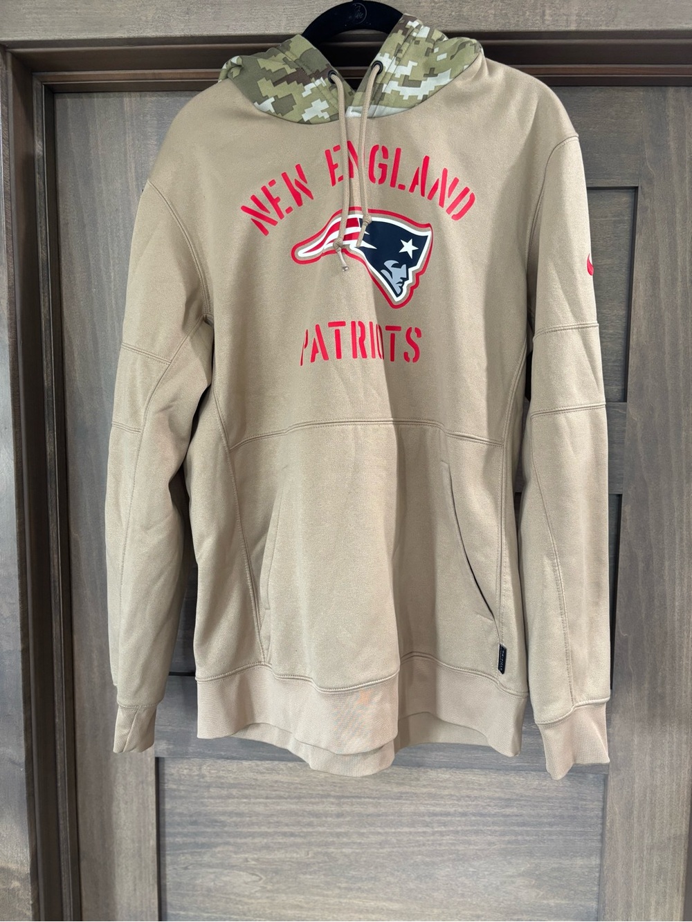 Nike Tan New England Patriots Hoodie with Camo Hood Lining